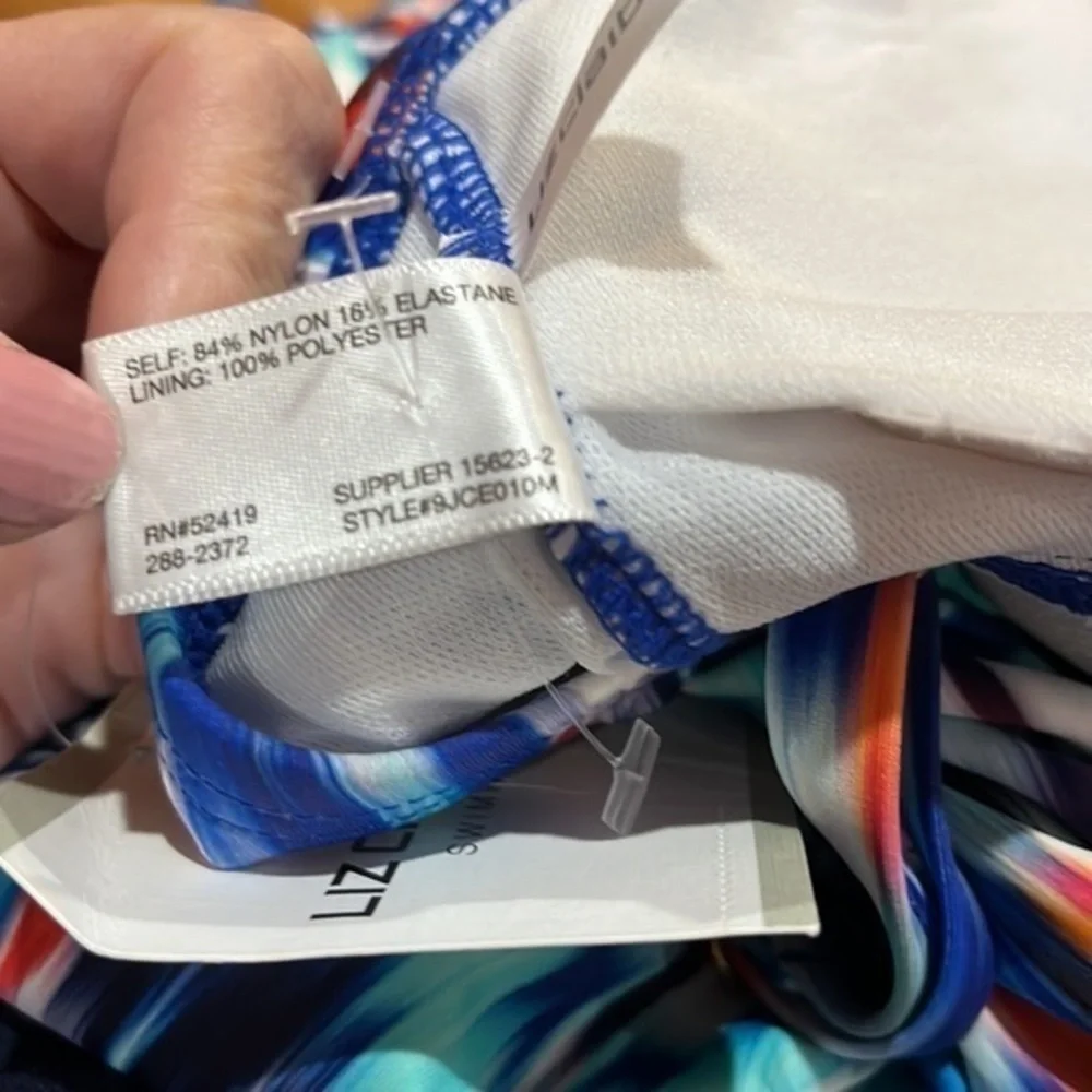 NWT Liz Claiborne Swimsuit Ruched Multi Color Lightly Padded Top Size 6